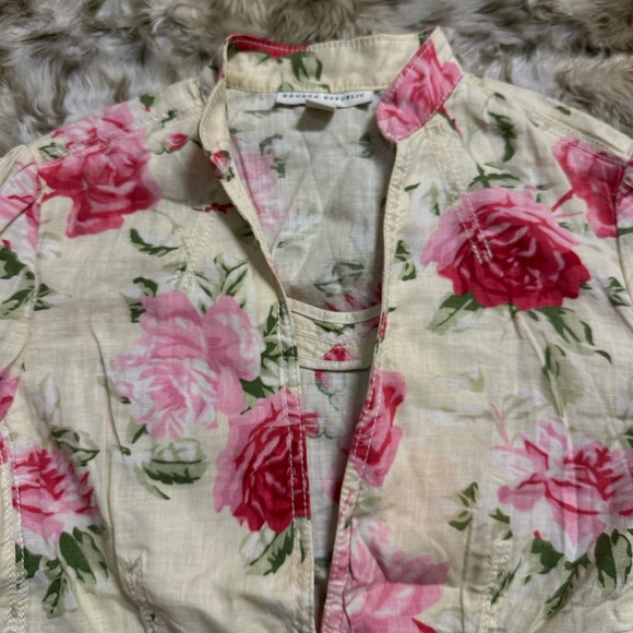 Banana Republic Vintage Roses Flora Jacket Linen Cotton Blazer Rose Fit Waist 2 - Picture 7 of 9